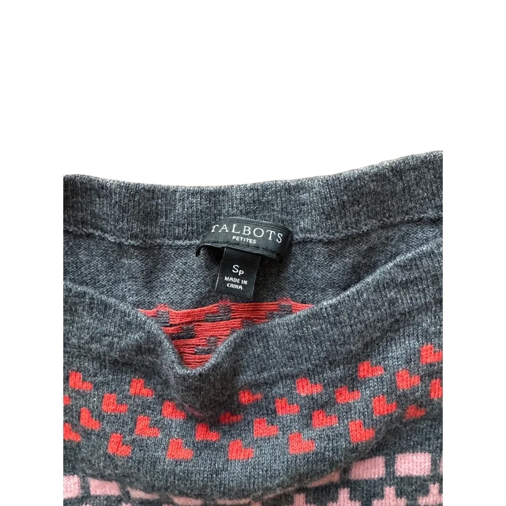 Talbots Petites Fair Isle Knit Sweater Gray Pink Geometric Cozy‎ Women SP
